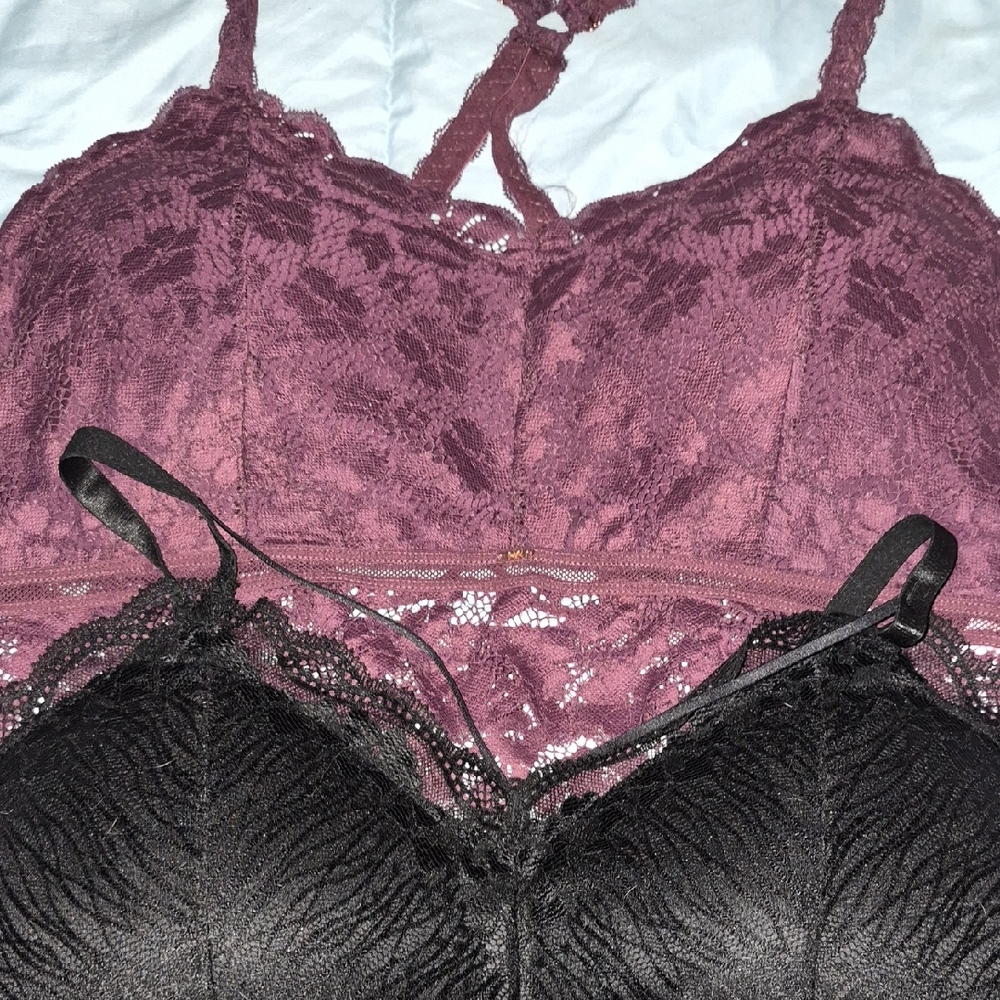 Lace Bralette Set - Black and Purple